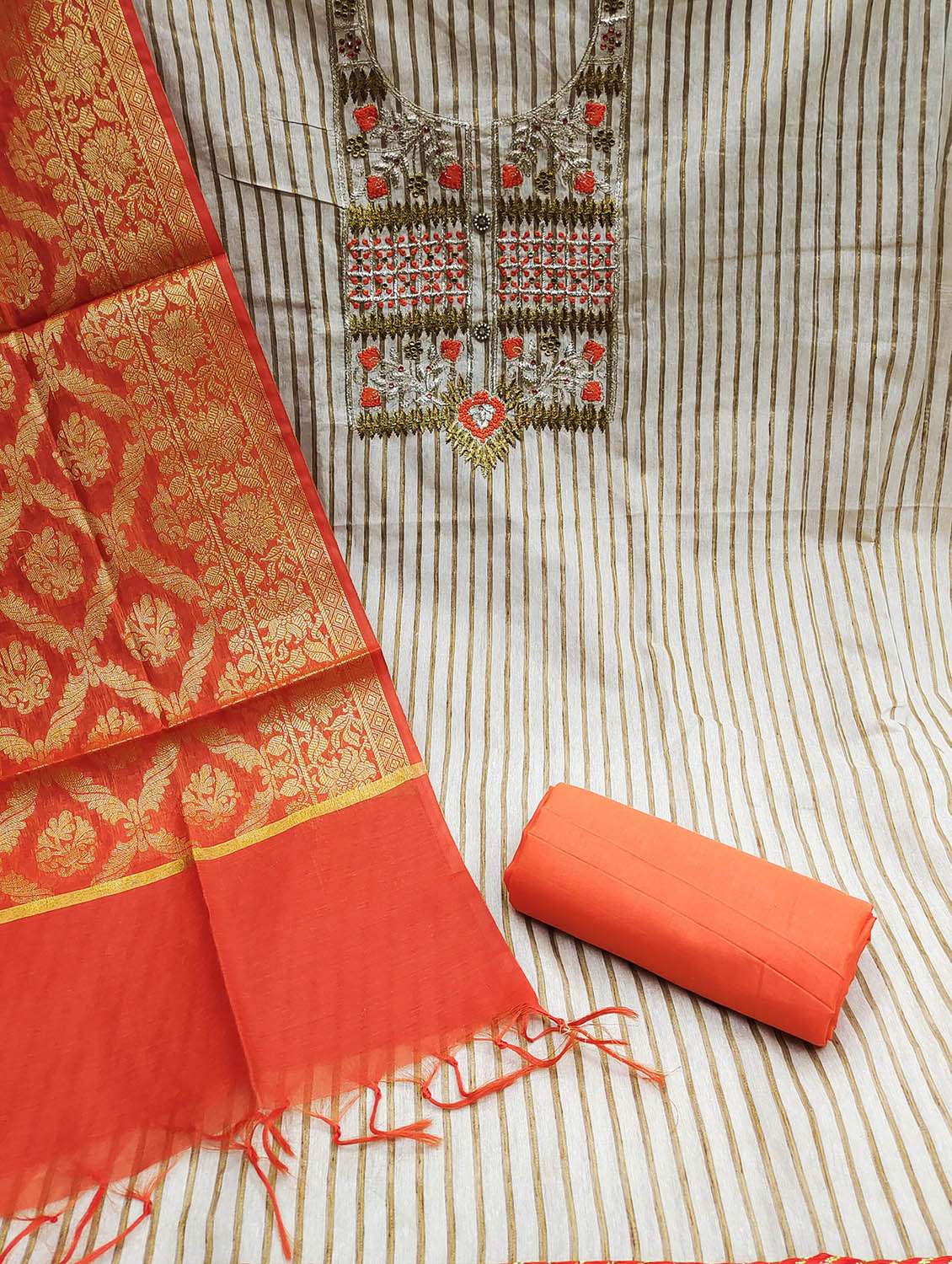 women striped embroidered unstitched suit set - 22419970 -  Standard Image - 1