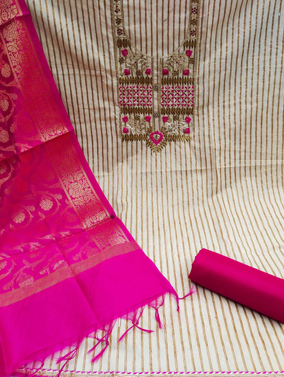 women striped embroidered unstitched suit set - 22419971 -  Standard Image - 1