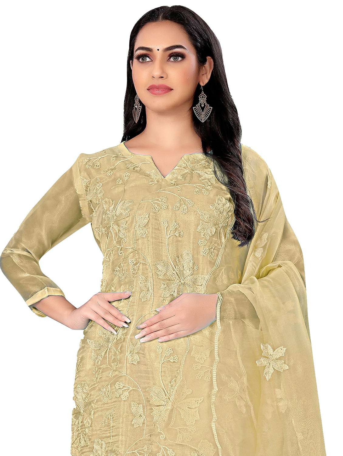 women solid with work unstitched suit set - 22419990 -  Standard Image - 1