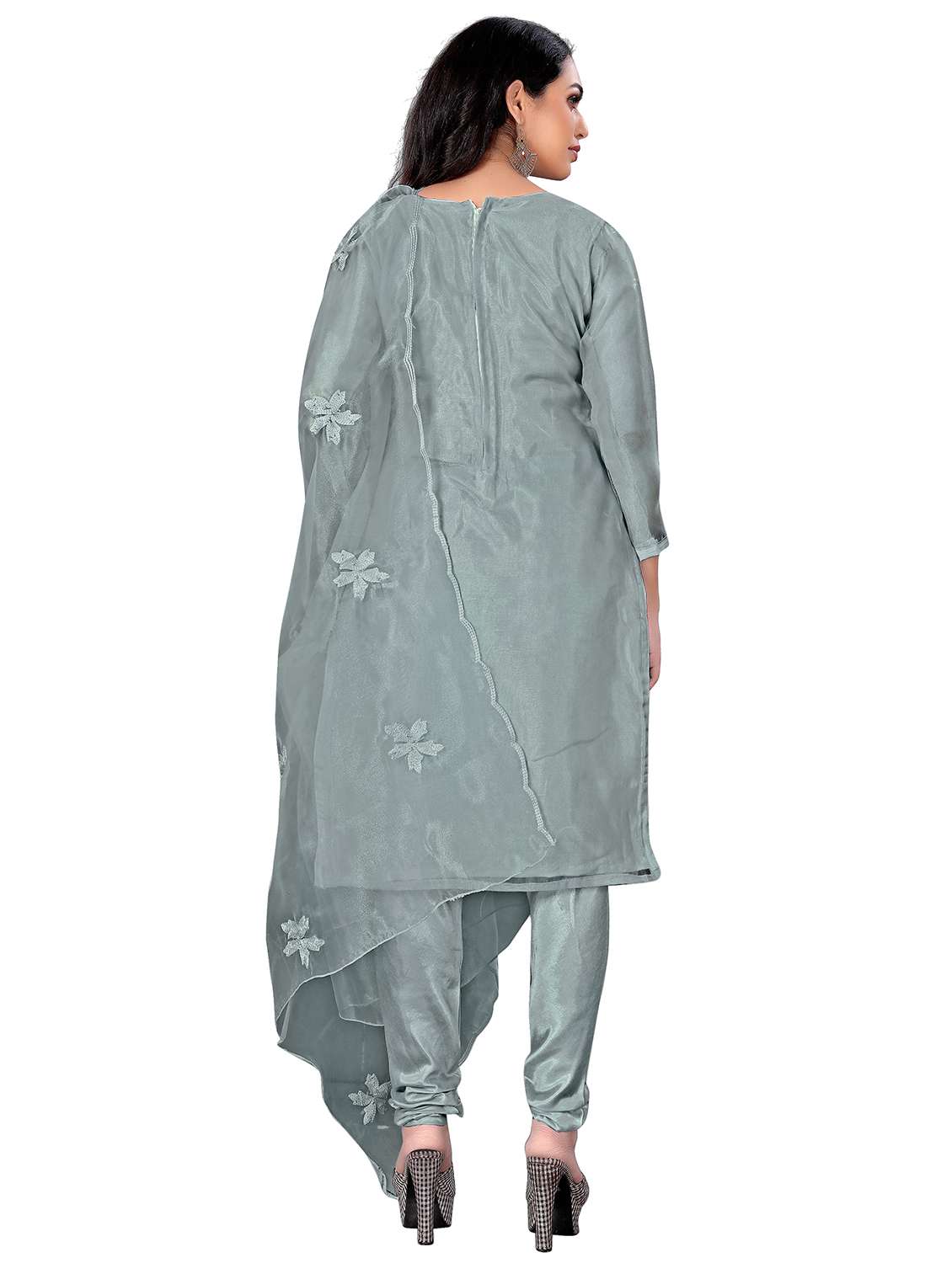 Women Solid With Work Unstitched Suit Set - 22419993 -  Standard Image - 4