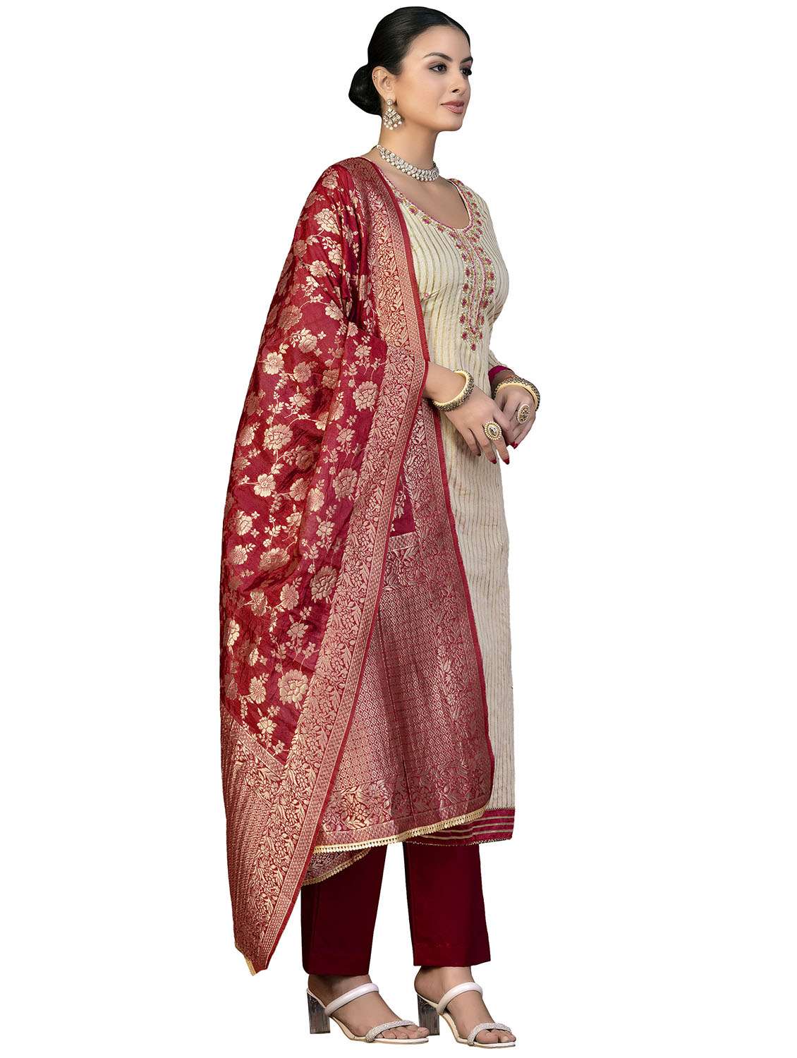 women striped embroidered unstitched suit set - 22420665 -  Standard Image - 1