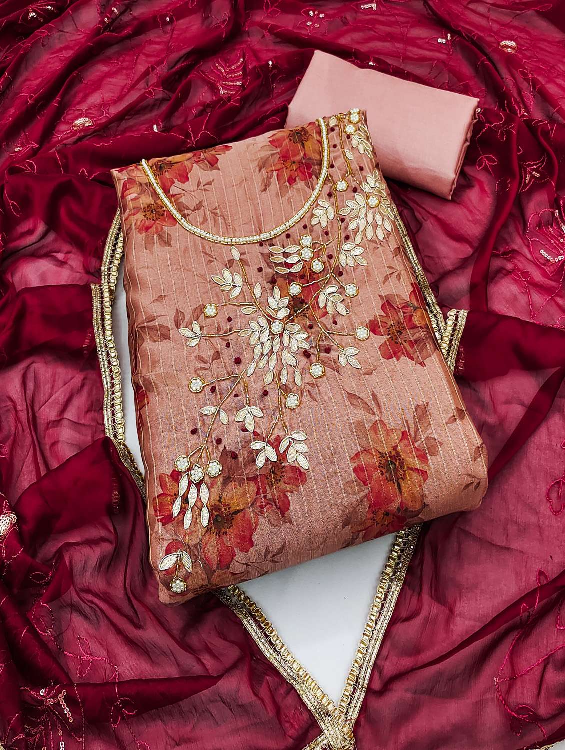 women floral printed unstitched suit set