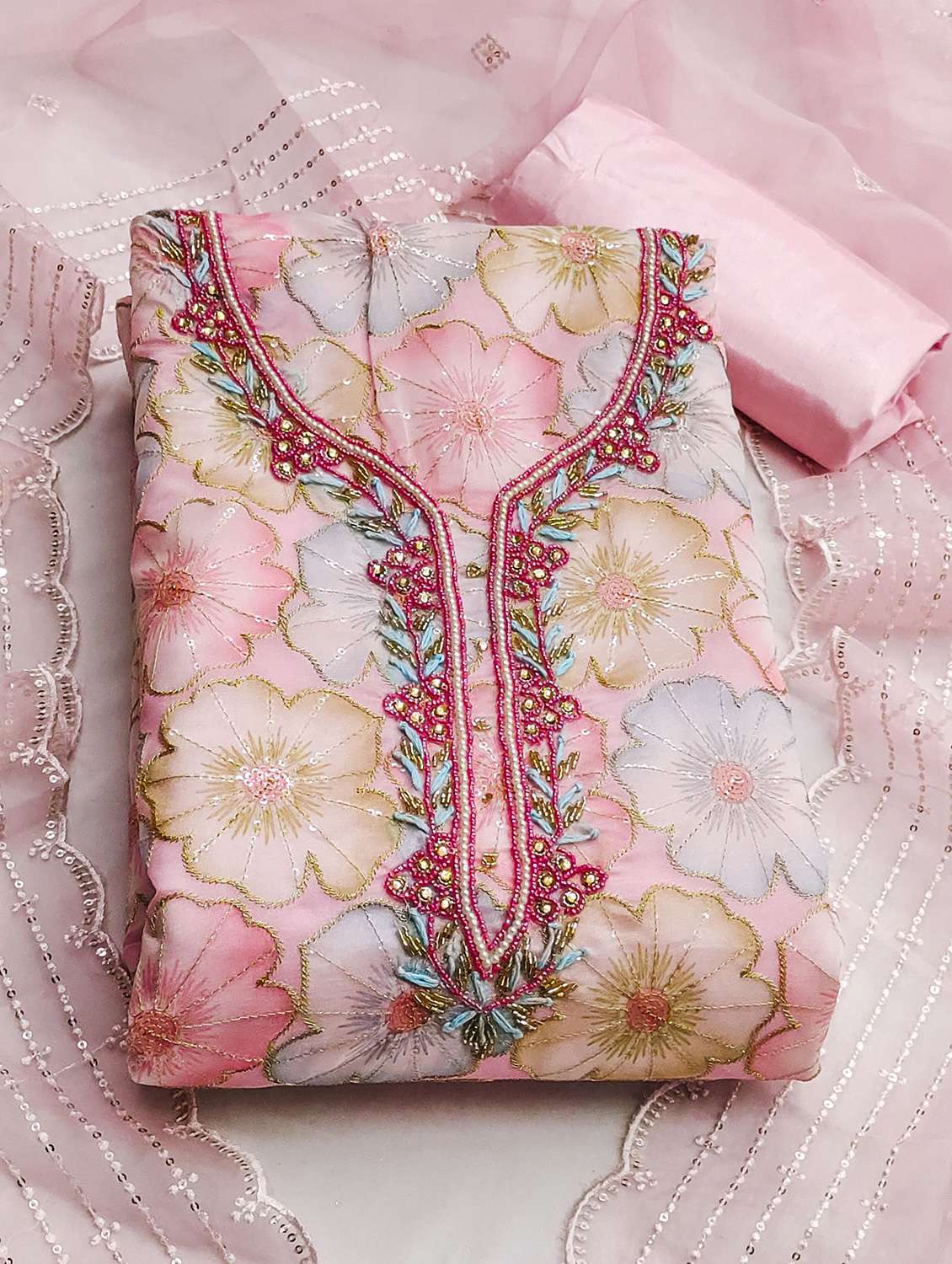 women floral printed unstitched suit set