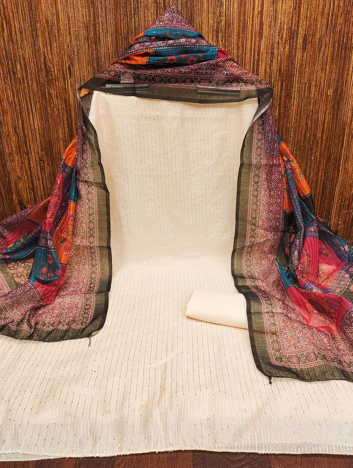 women solid with work unstitched suit set - 22420986 -  Standard Image - 1