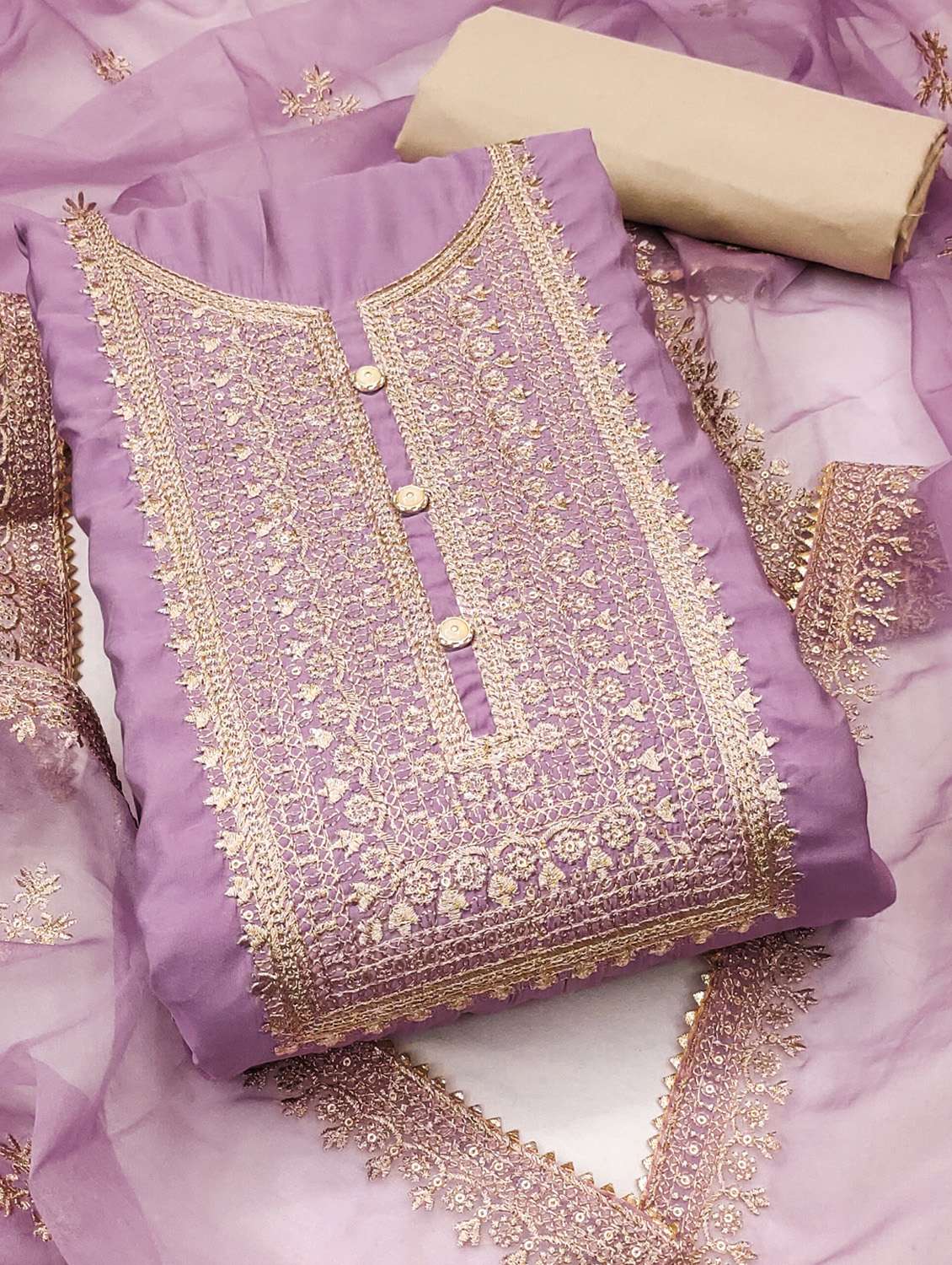 Women Solid With Work Unstitched Suit Set - 22421012 -  Standard Image - 1