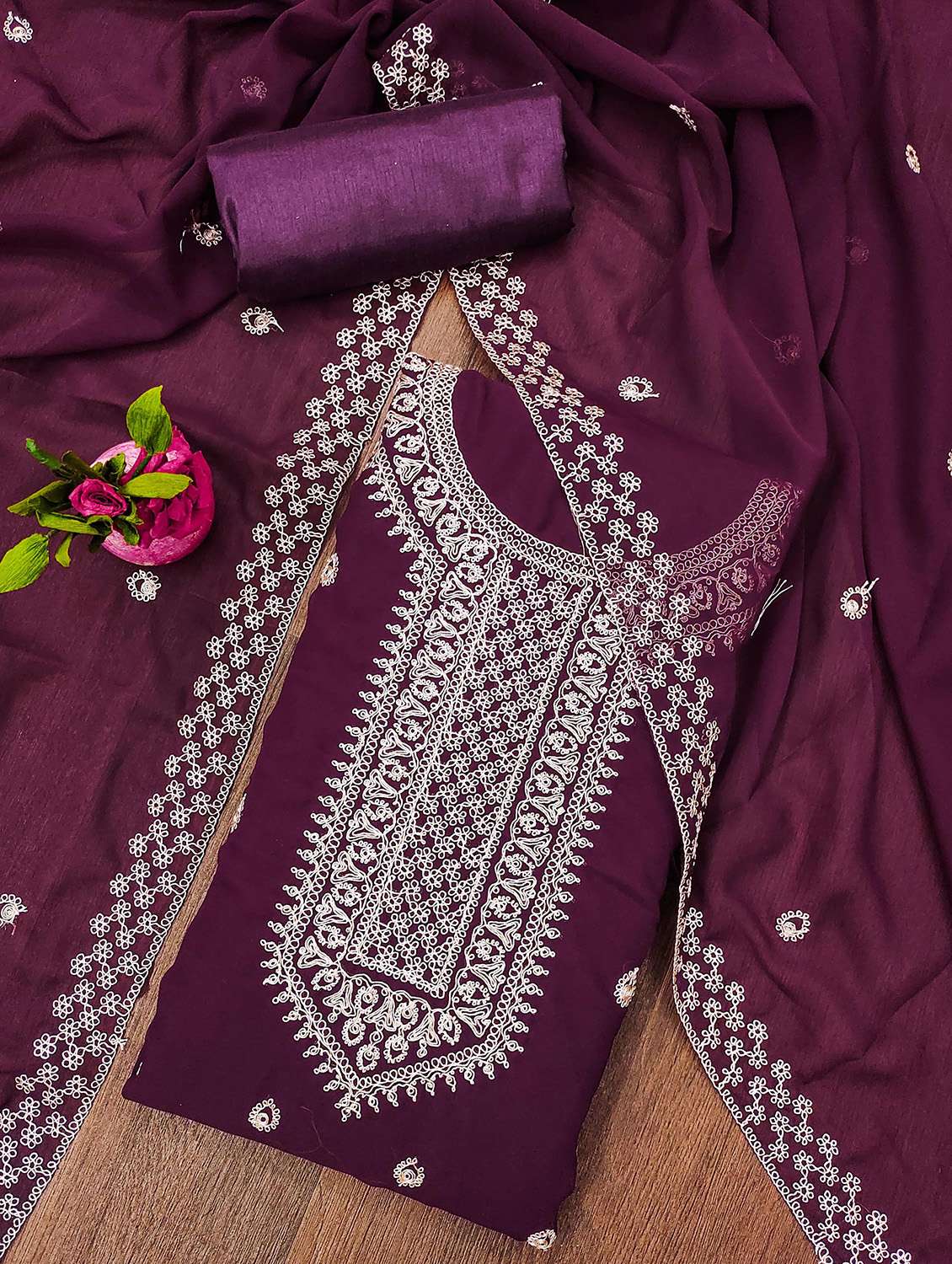 women solid with work unstitched suit set - 22421038 -  Standard Image - 1