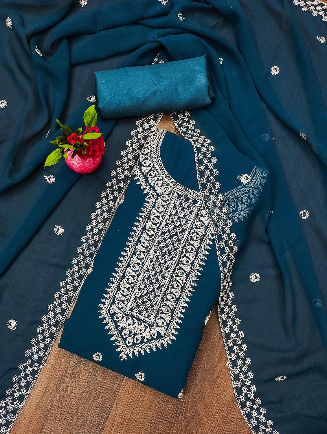 women solid with work unstitched suit set - 22421039 -  Standard Image - 1