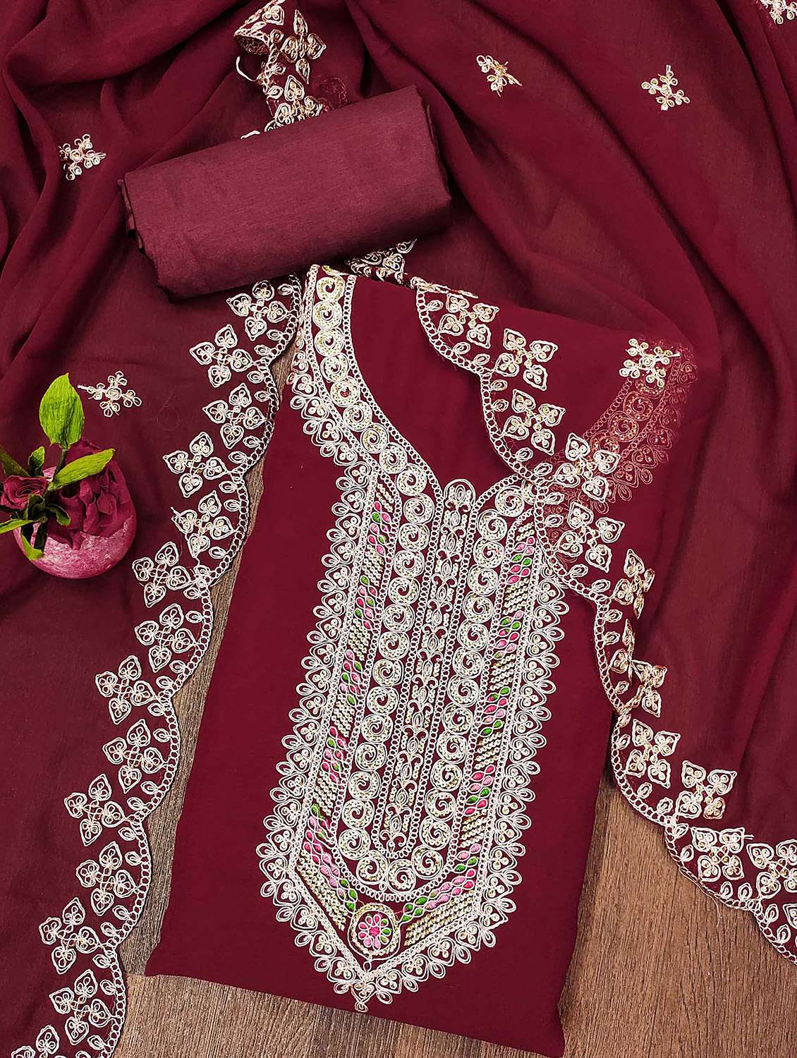 women solid with work unstitched suit set - 22421042 -  Standard Image - 1