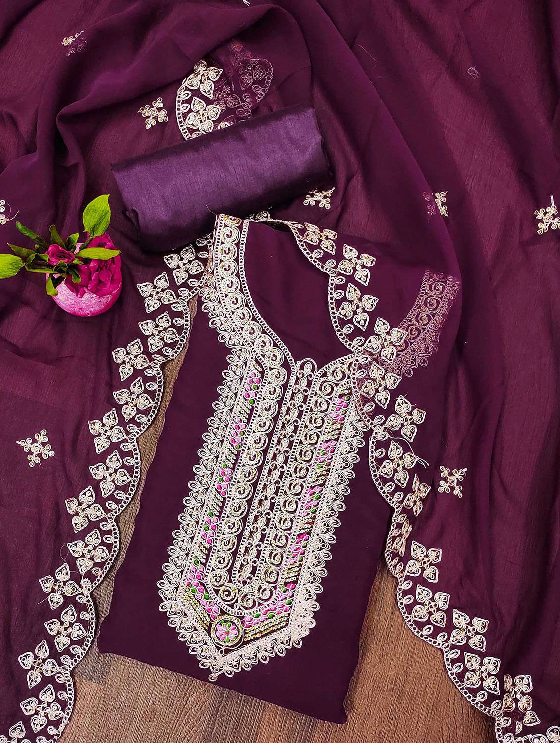 women solid with work unstitched suit set - 22421043 -  Standard Image - 1