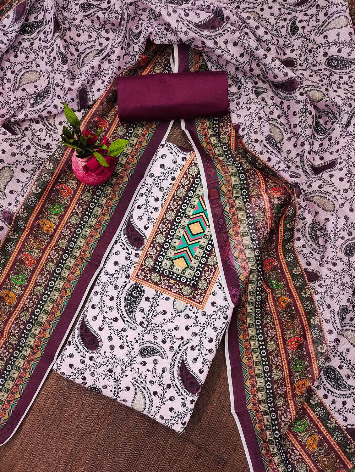 women printed unstitched suit set
