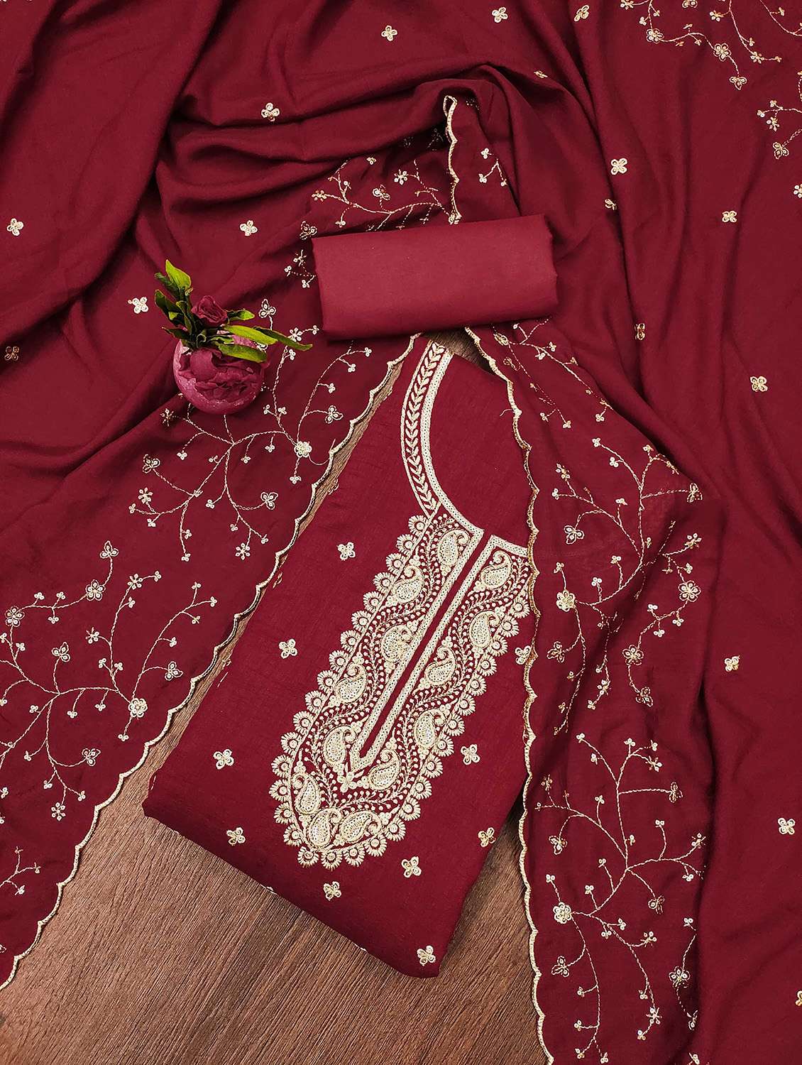 women solid with work unstitched suit set - 22421050 -  Standard Image - 1