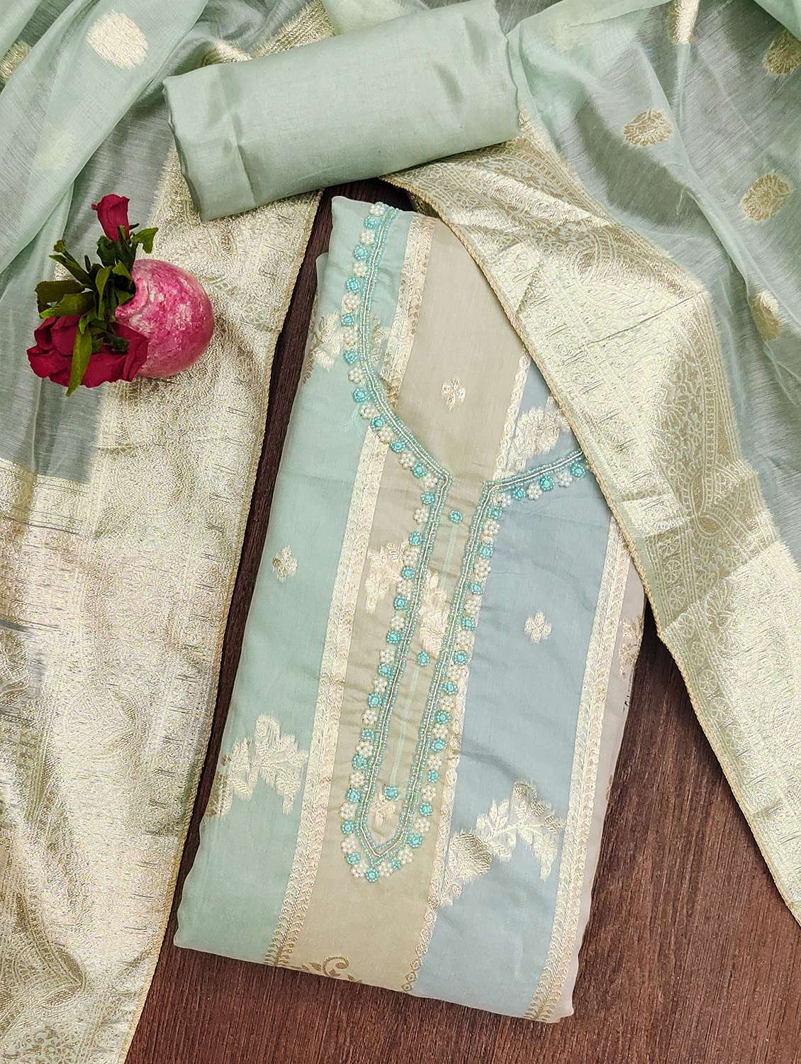 women self design unstitched suit set