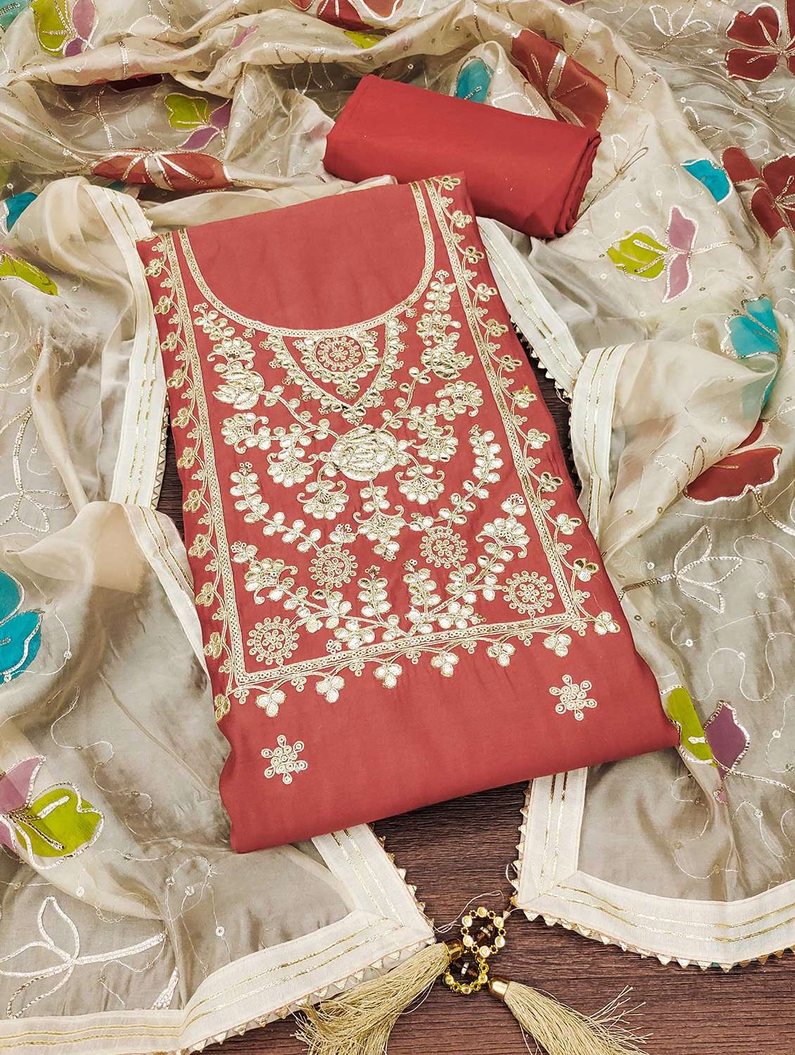 women solid with work unstitched suit set - 22421176 -  Standard Image - 1