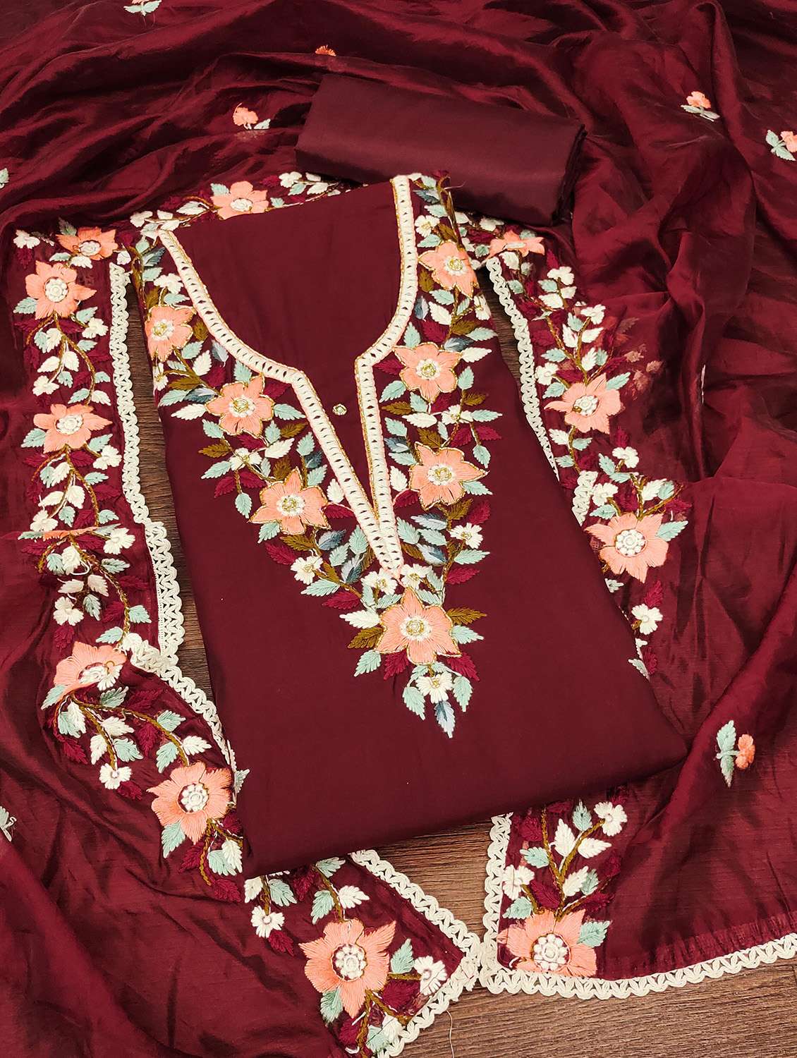 women solid with work unstitched suit set - 22421179 -  Standard Image - 1