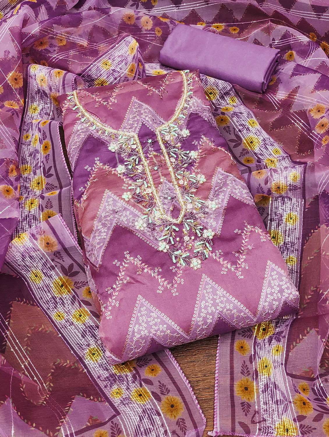 Women Printed Unstitched Suit Set - 22421182 -  Standard Image - 1