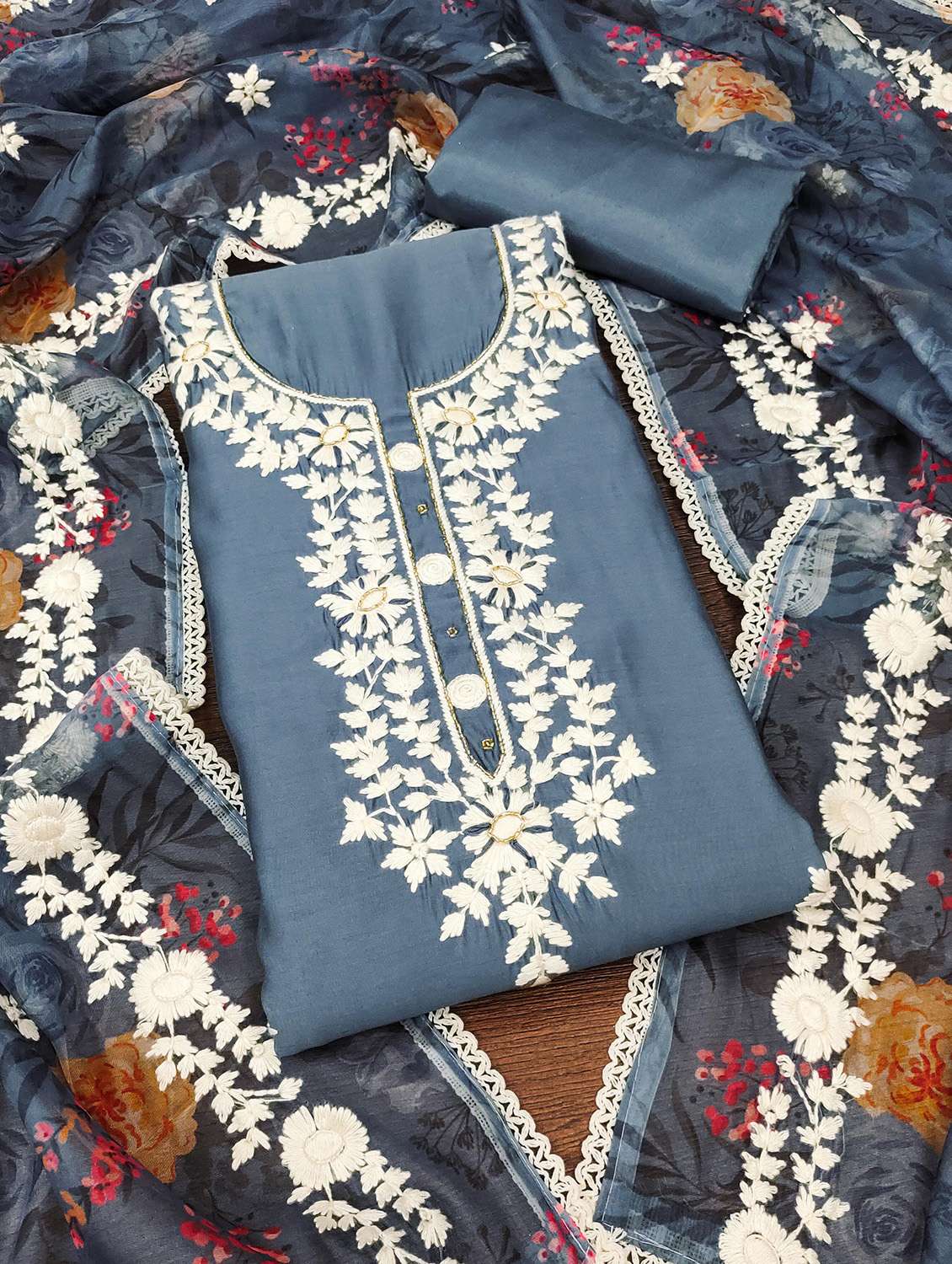 women solid with work unstitched suit set - 22421183 -  Standard Image - 1