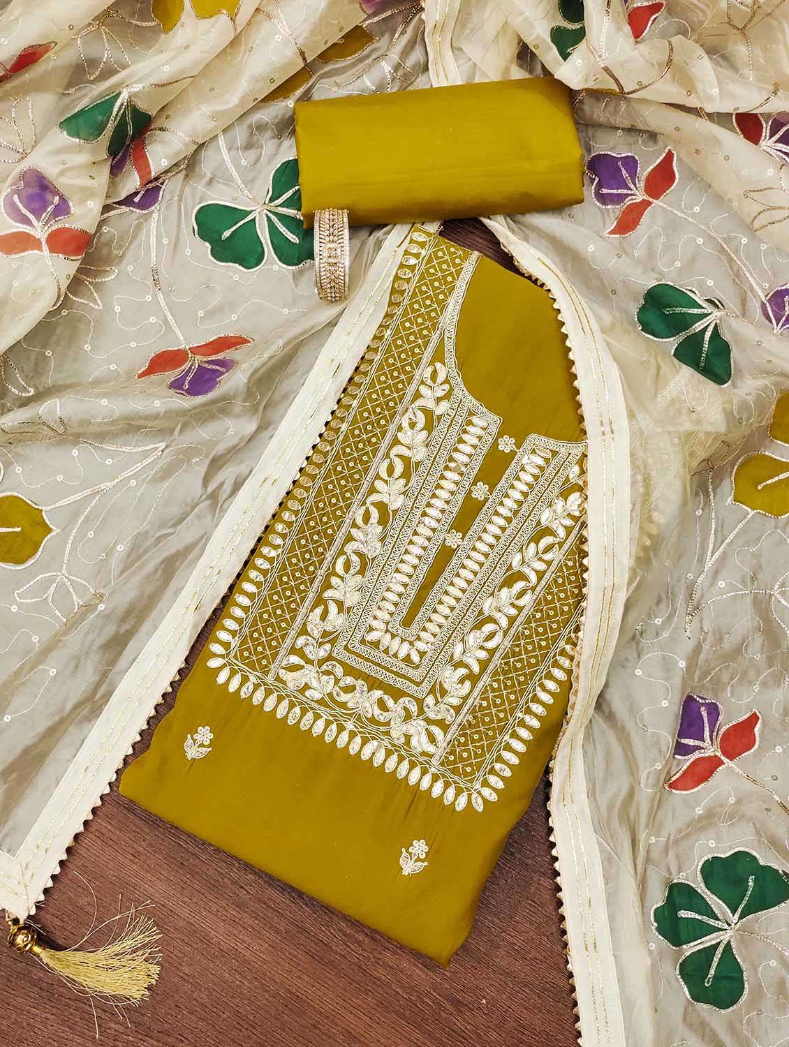 women solid with work unstitched suit set - 22421205 -  Standard Image - 1