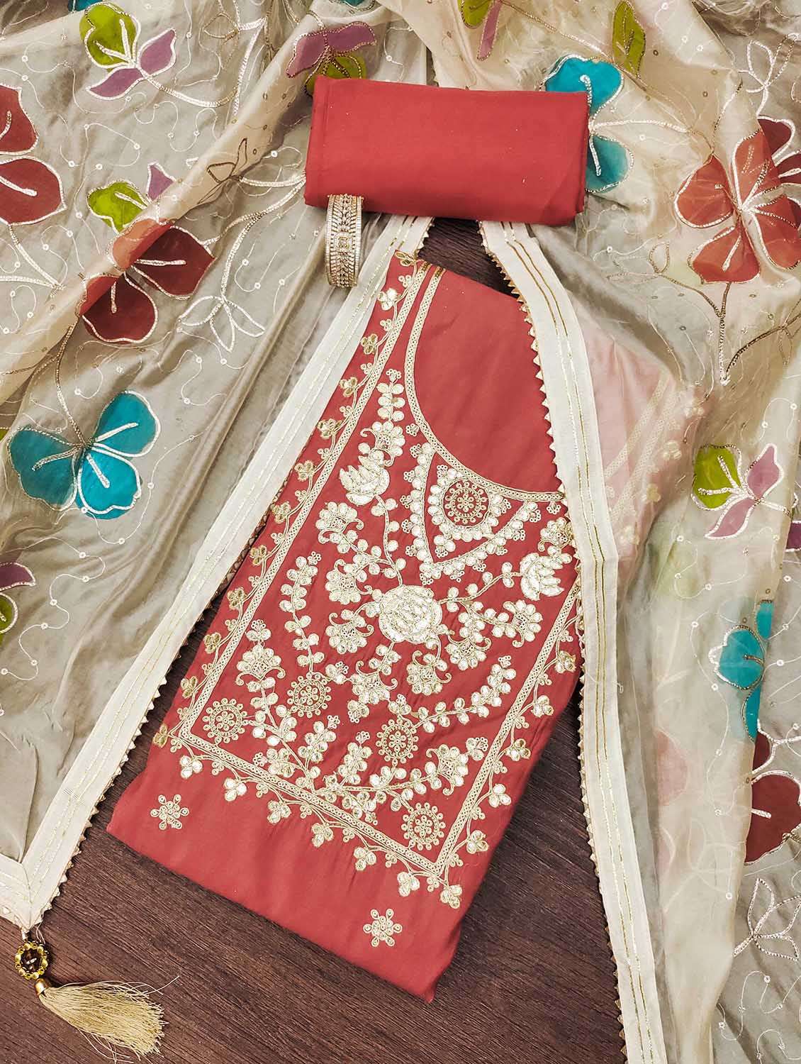 women solid with work unstitched suit set - 22421207 -  Standard Image - 1