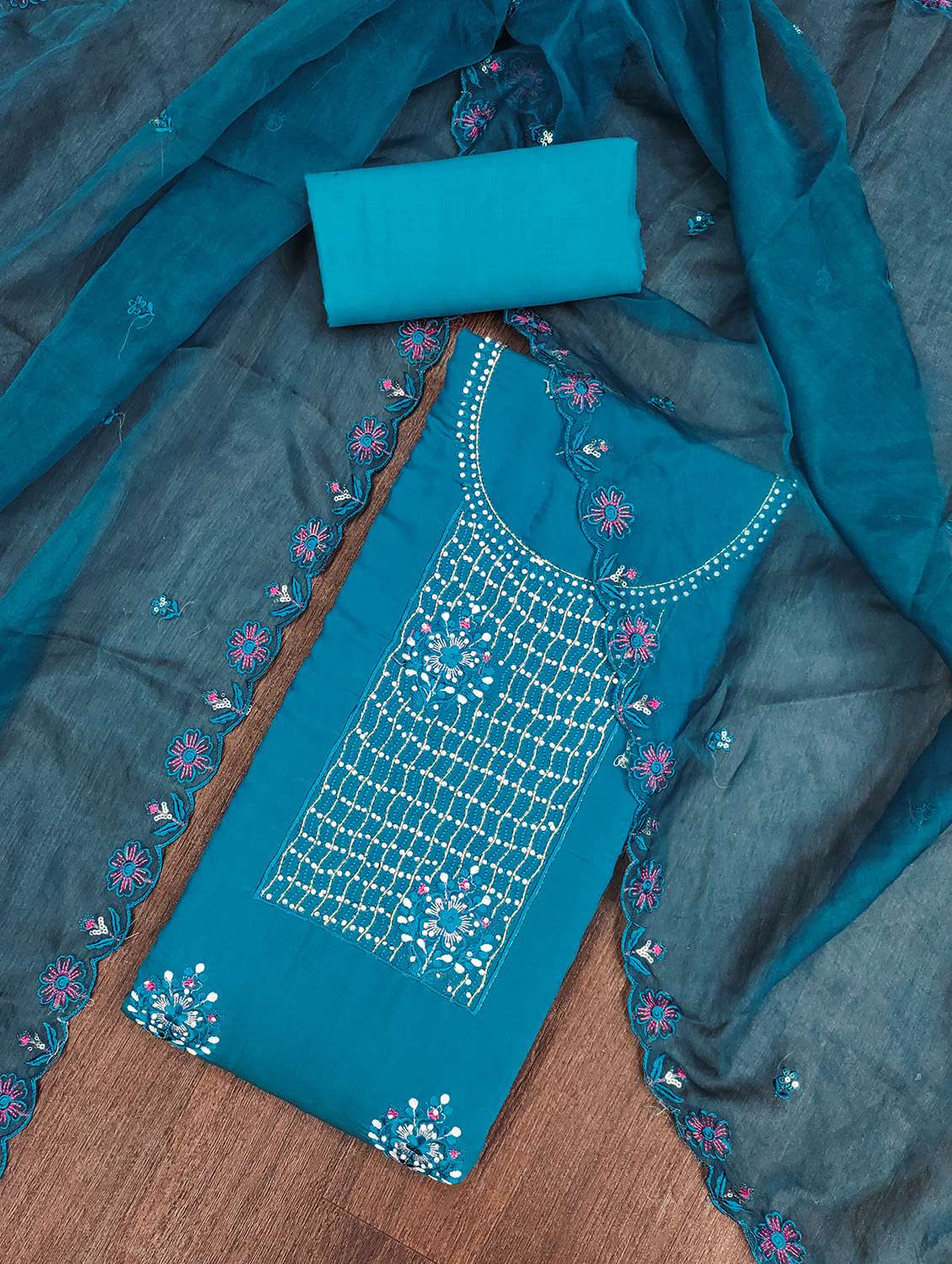 women solid with work unstitched suit set - 22421377 -  Standard Image - 1