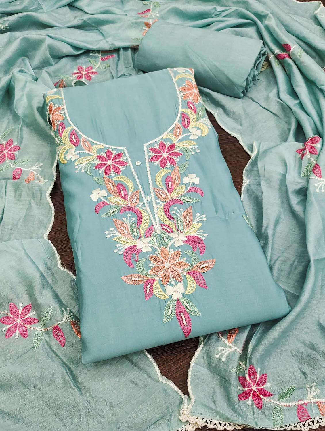 women solid with work unstitched suit set - 22421667 -  Standard Image - 1