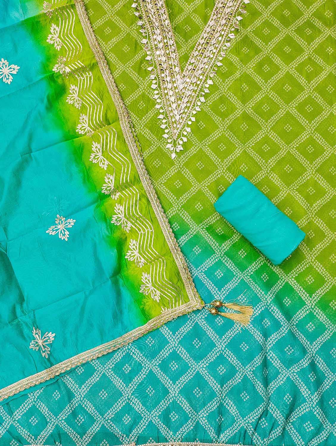 Women Bandhani Printed Unstitched Suit Set - 22421750 -  Standard Image - 1