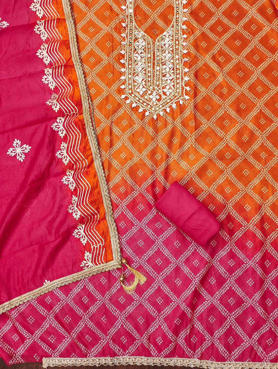 Women Bandhani Printed Unstitched Suit Set - 22421751 -  Standard Image - 1