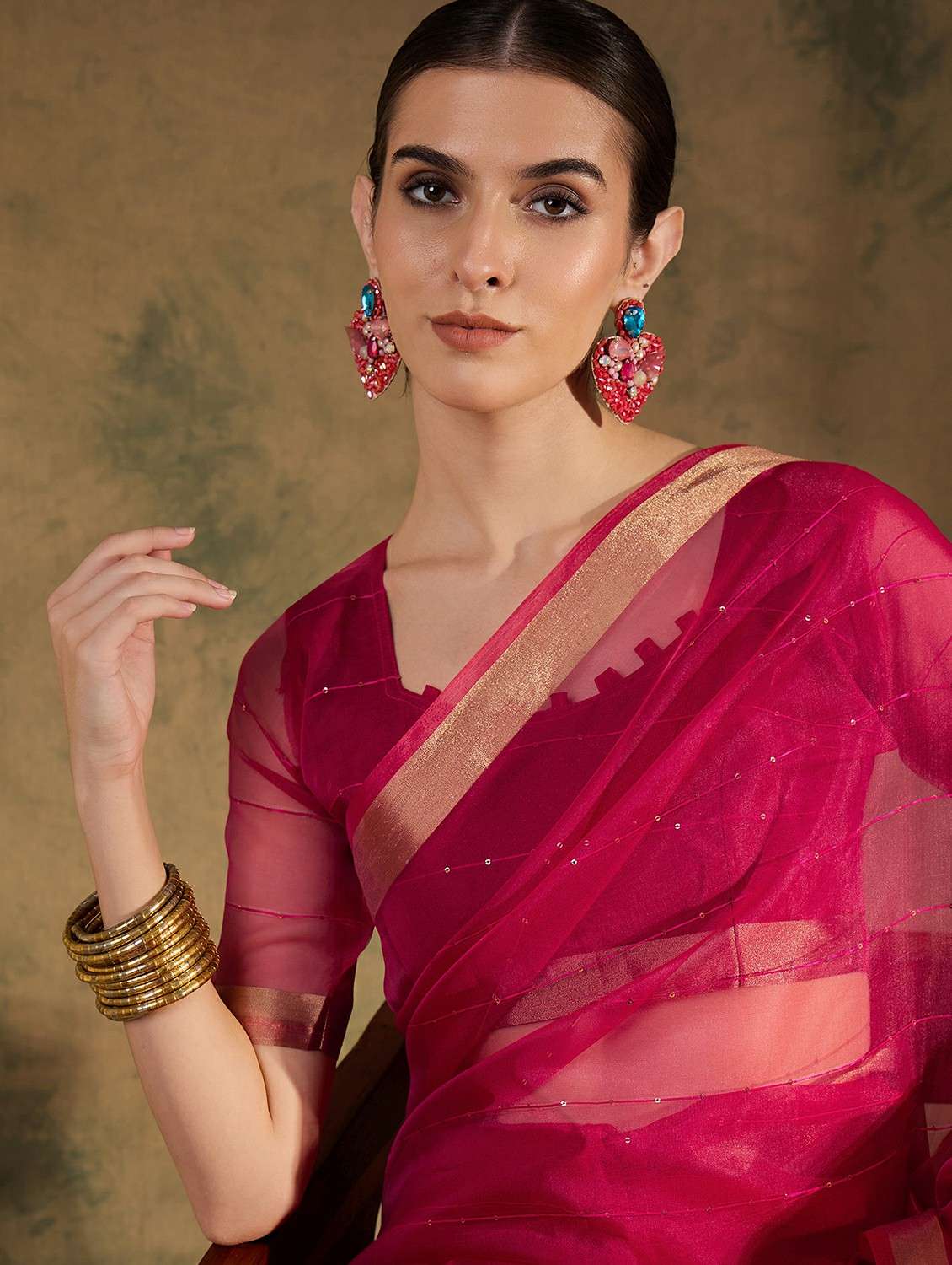 women solid with work bordered saree with blouse - 22424327 -  Standard Image - 1