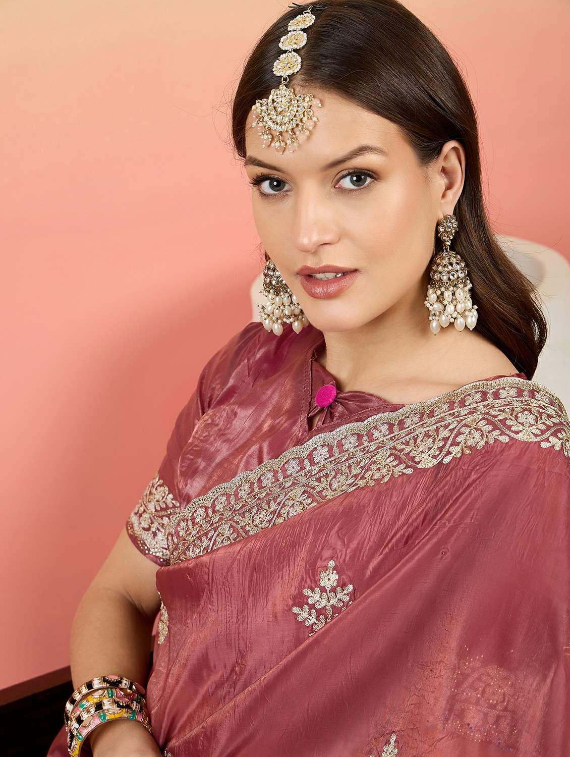 women solid with work embroidered saree with blouse - 22424696 -  Standard Image - 1