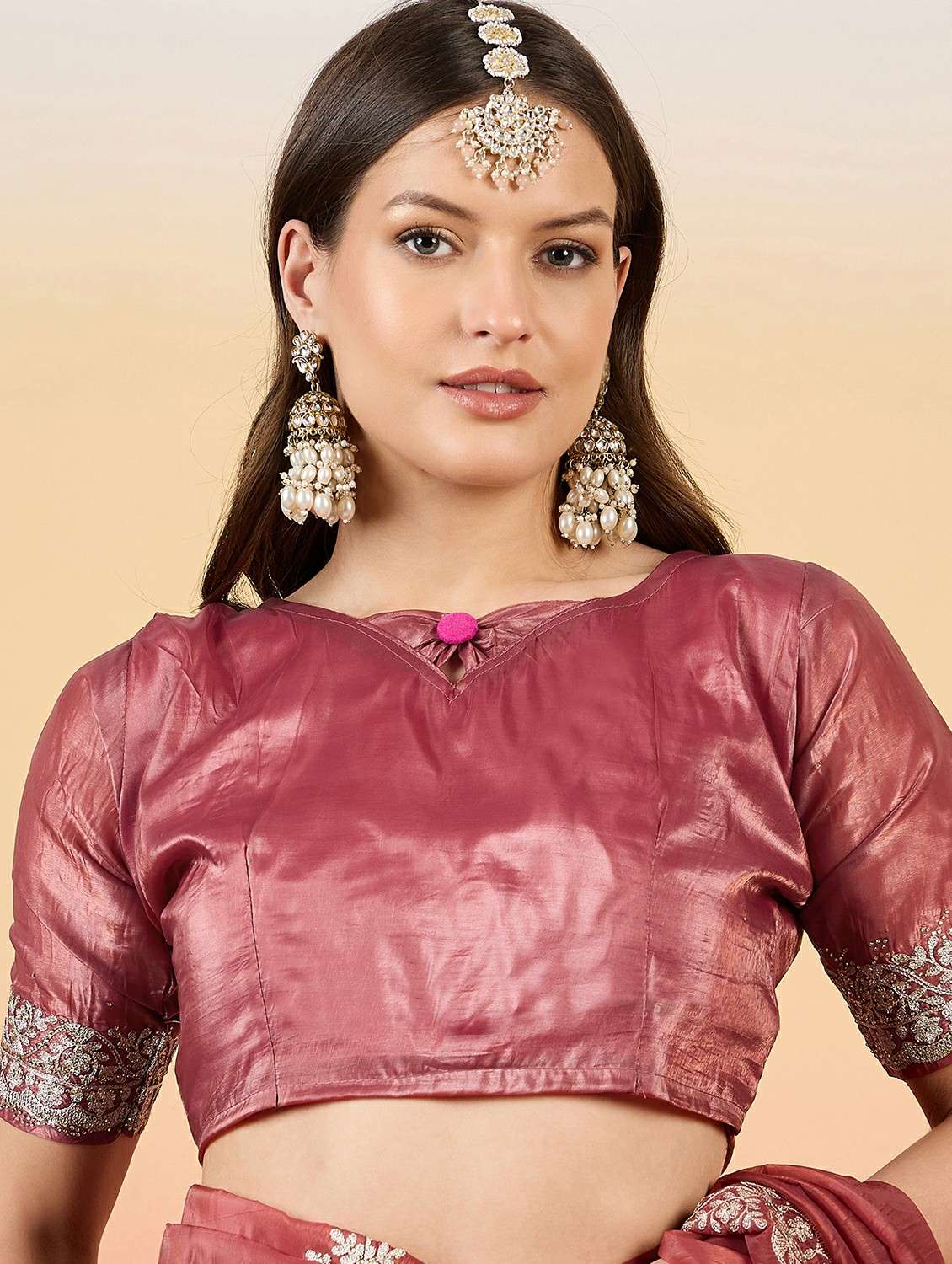 women solid with work embroidered saree with blouse - 22424696 -  Standard Image - 4