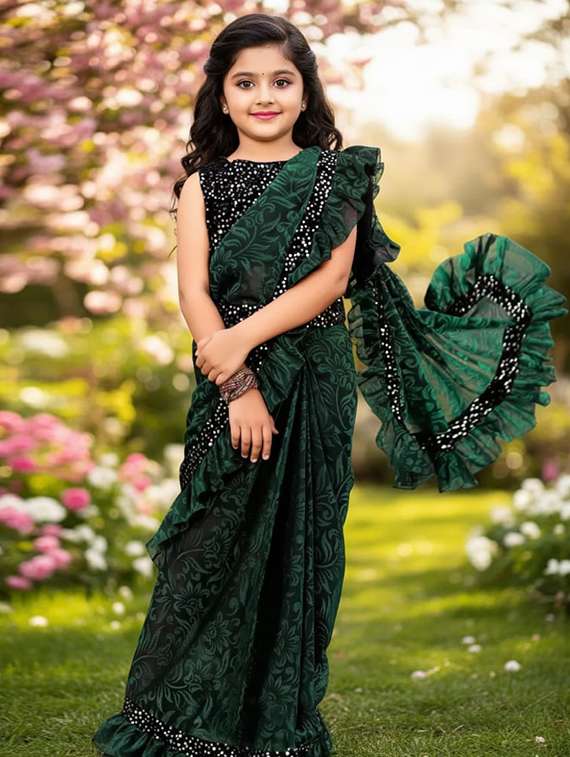 girls self design ready to wear saree - 22425047 -  Standard Image - 1