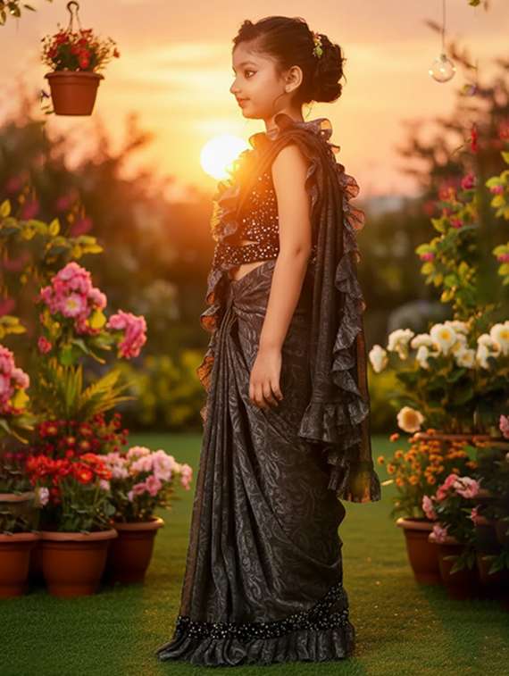 girls self design ready to wear saree - 22425048 -  Standard Image - 1