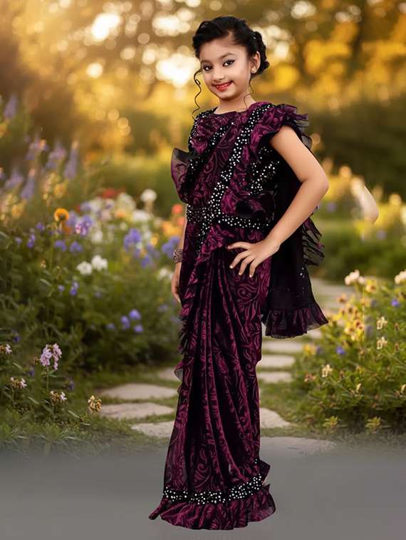 girls self design ready to wear saree - 22425049 -  Standard Image - 1