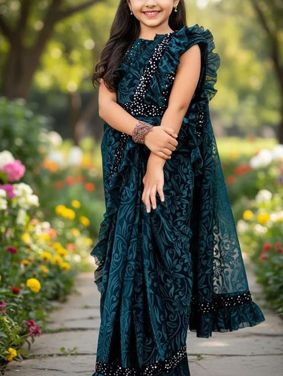 girls self design ready to wear saree - 22425050 -  Standard Image - 1