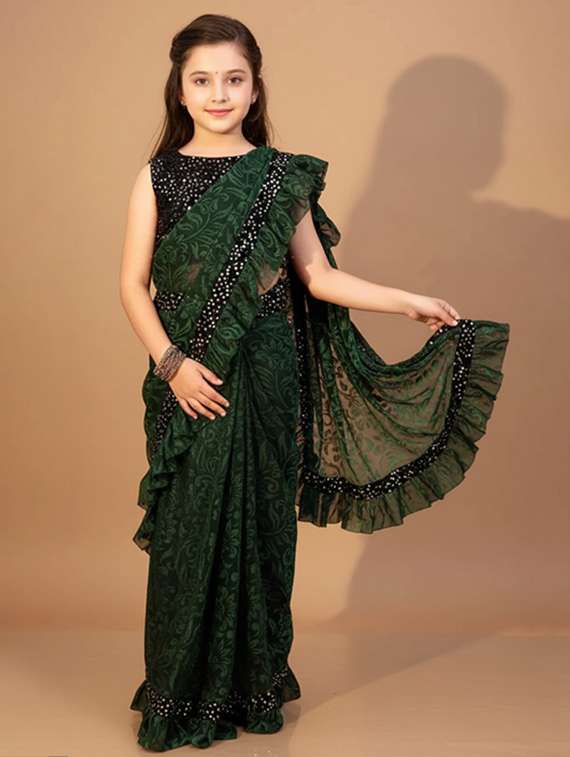 girls self design ready to wear saree - 22425053 -  Standard Image - 1
