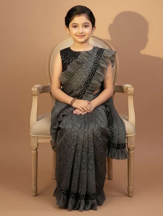 girls self design ready to wear saree - 22425054 -  Standard Image - 1
