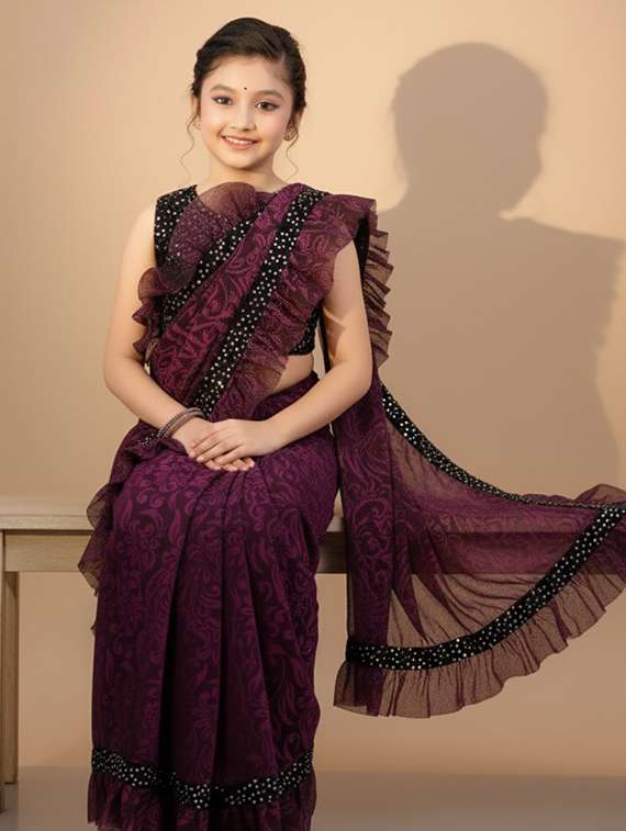 girls self design ready to wear saree - 22425055 -  Standard Image - 1