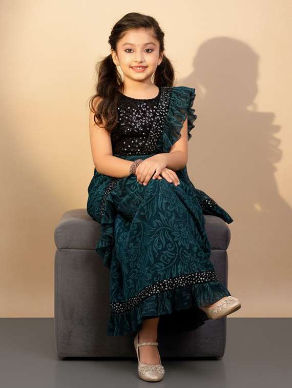 girls self design ready to wear saree - 22425056 -  Standard Image - 1