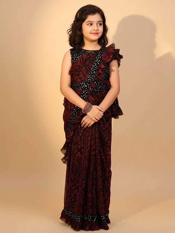 girls self design ready to wear saree - 22425057 -  Standard Image - 1