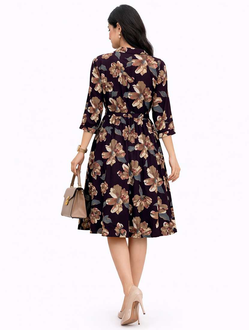 women floral print mandarin neck a-line dress - 22425058 -  Standard Image - 4
