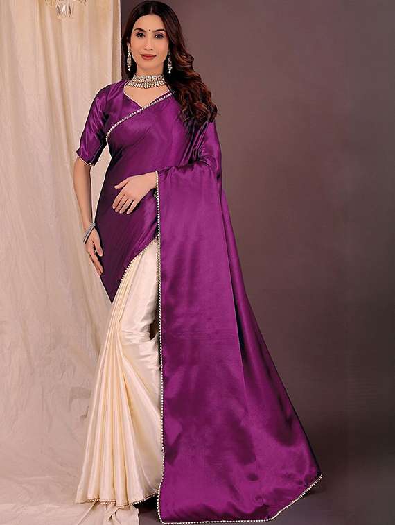 women solid half & half saree with blouse