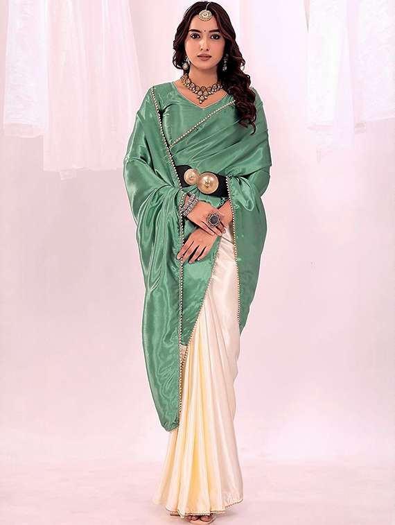 women solid half & half saree with blouse