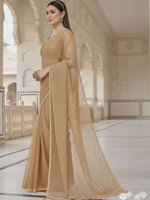 women solid with work embellished saree with blouse - 22425210 -  Standard Image - 1