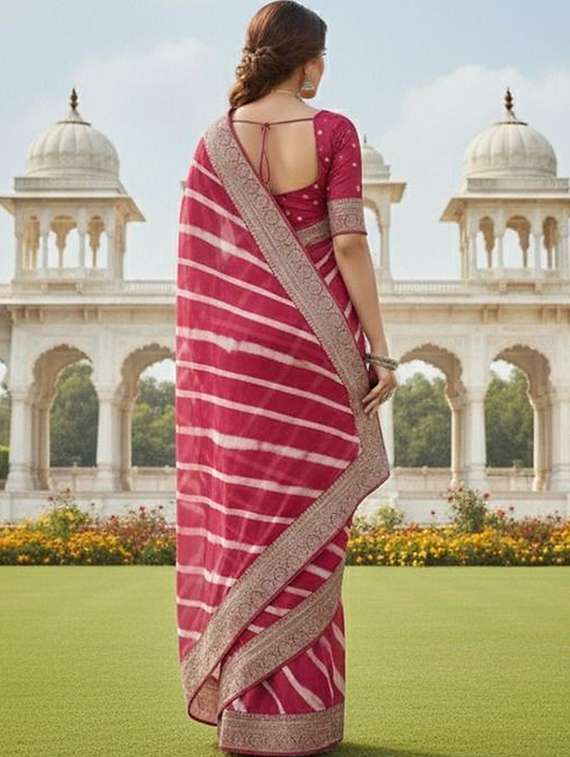 Women Leheriya Bordered Saree With Blouse - 22425244 -  Standard Image - 1