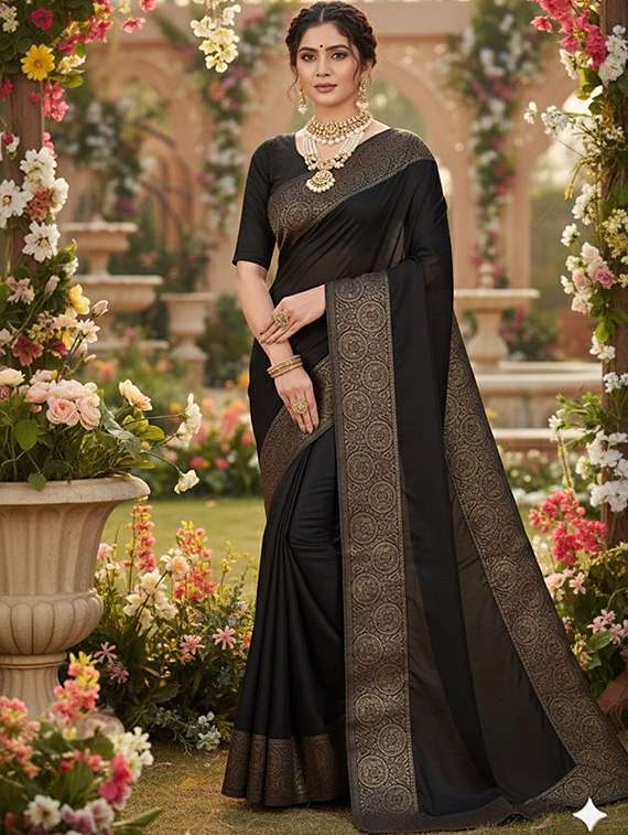 women solid with bordered saree with blouse