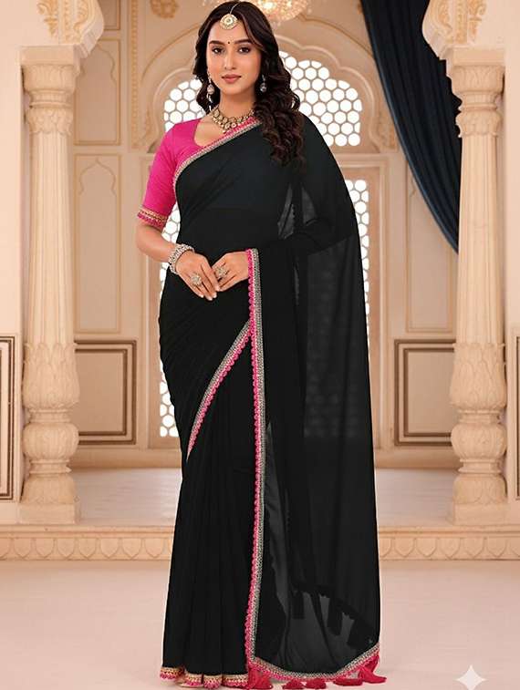 women solid plain saree with blouse - 22425339 -  Standard Image - 1