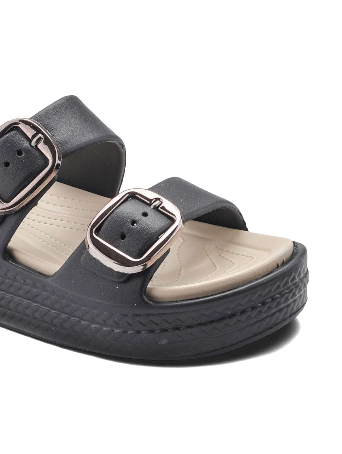 women black solid slip on slides - 22425786 -  Standard Image - 4