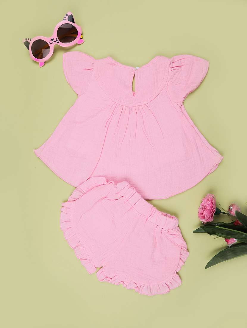 girls solid short sleeves top and shorts set - 22426675 -  Standard Image - 1