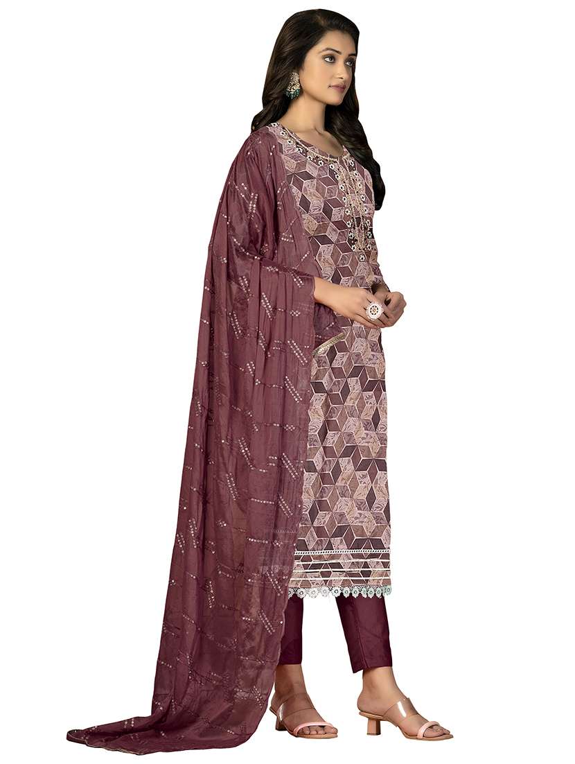 women geometric printed unstitched suit set - 22429668 -  Standard Image - 1