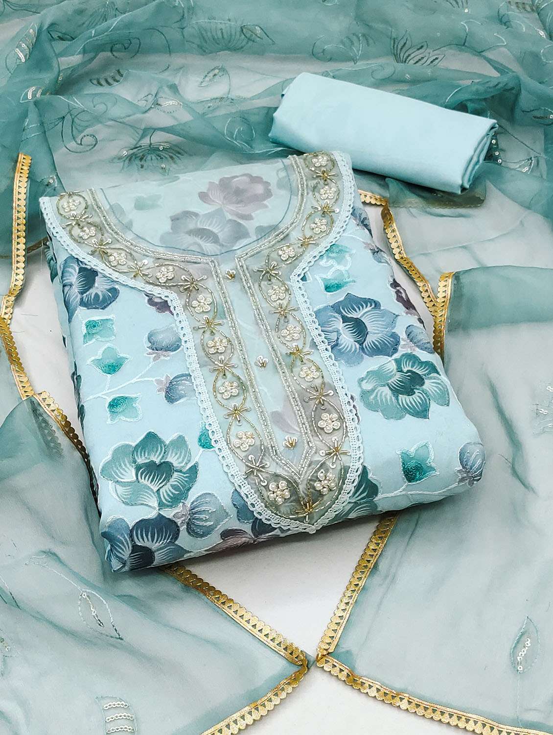 women floral printed unstitched suit set