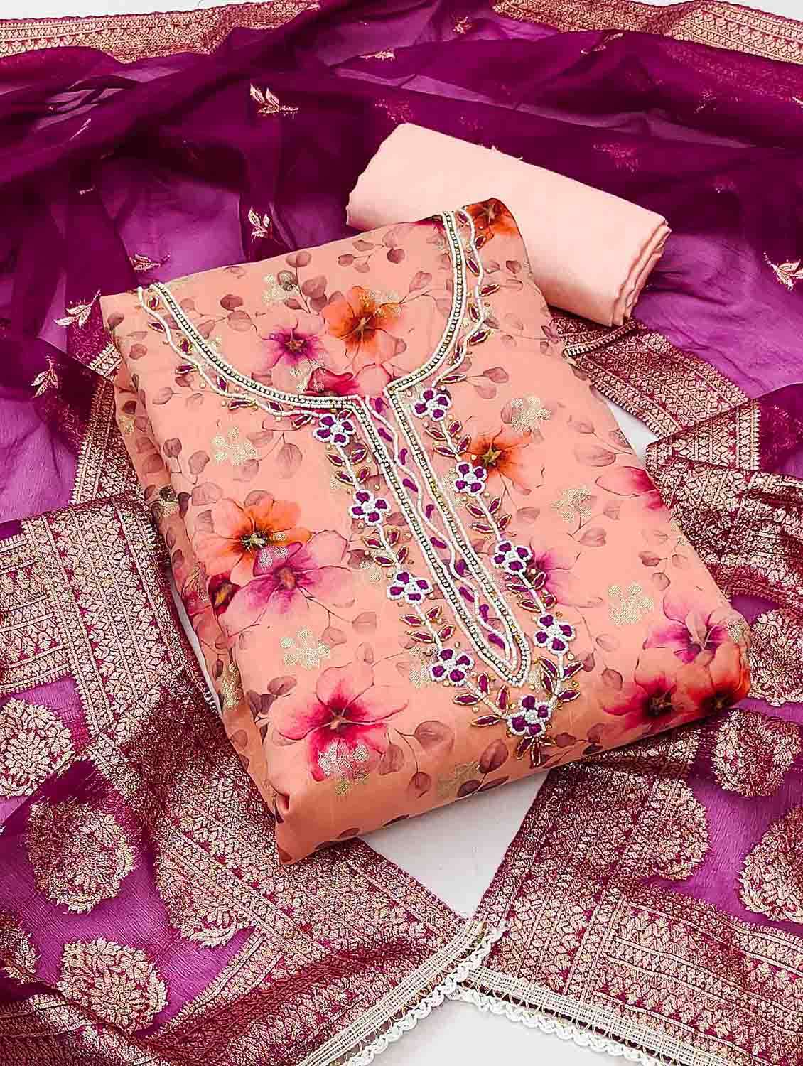 women floral printed unstitched suit set